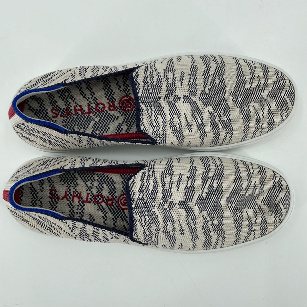 Rothys Women's The Sneaker Sz. 7 Shoes Navy Cream Maritime Tiger Stripe Comfort - Picture 6 of 12